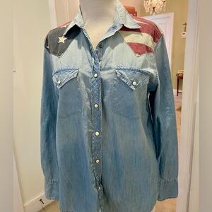 Denim & Supply Ralph Lauren Blue Denim Shirt Stars and Stripes Flag L